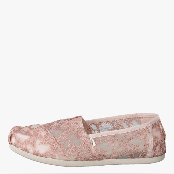 TOMS Alpargata Shoes Women's Size 9 US‎ Rose Gold Pink Hibiscus Floral Lace NWT - Picture 6 of 12